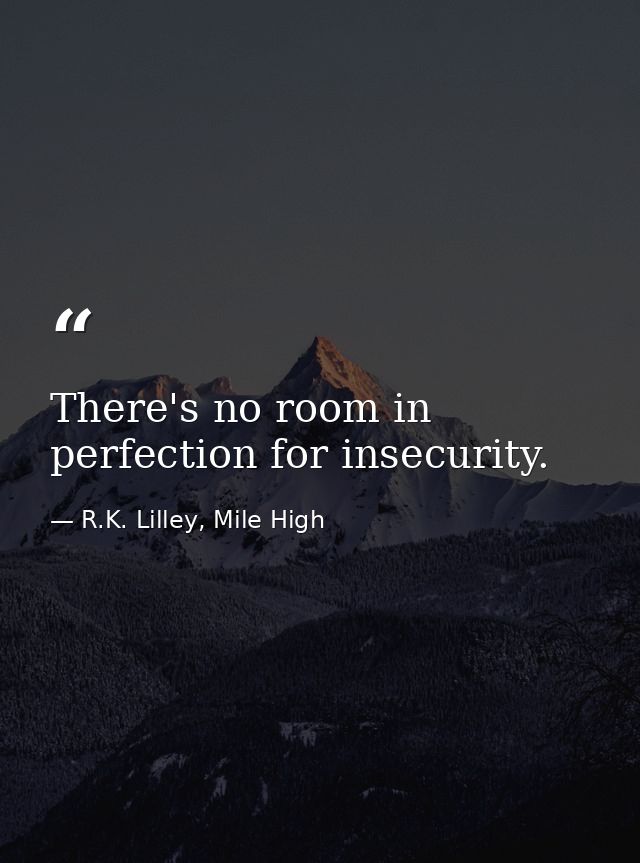 There's no room in perfection for insecurity. — R.K. Lilley, Mile High