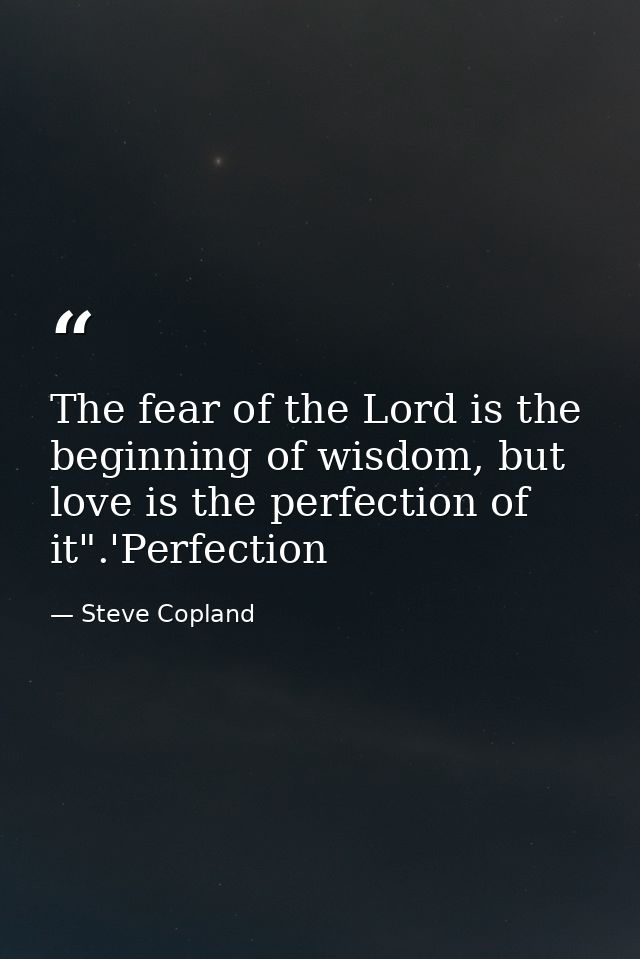 The fear of the Lord is the beginning of wisdom, but love is the perfection of it".'Perfection — Steve Copland