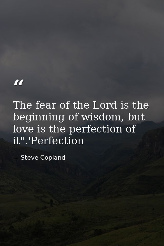 The fear of the Lord is the beginning of wisdom, but love is the perfection of it".'Perfection — Steve Copland