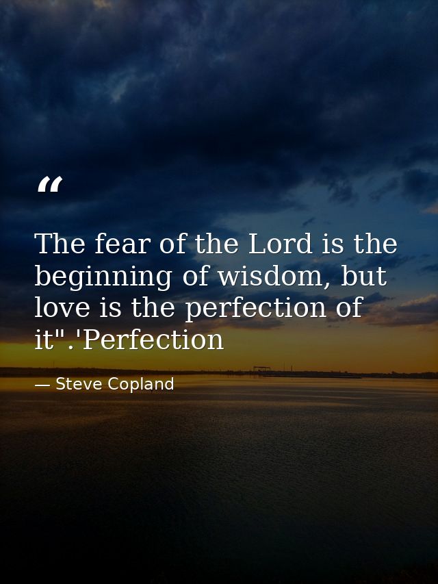 The fear of the Lord is the beginning of wisdom, but love is the perfection of it".'Perfection — Steve Copland