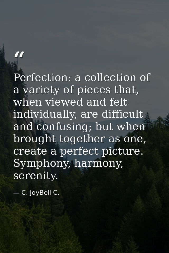 Perfection: a collection of a variety of pieces that, when viewed and felt individually, are difficult and confusing; bu — C. JoyBell C.