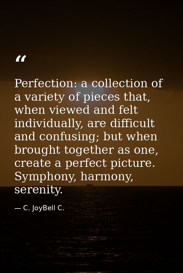 Perfection: a collection of a variety of pieces that, when viewed and felt individually, are difficult and confusing; bu — C. JoyBell C.