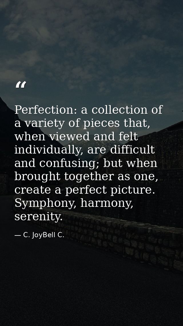 Perfection: a collection of a variety of pieces that, when viewed and felt individually, are difficult and confusing; bu — C. JoyBell C.