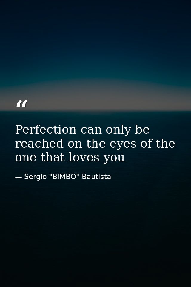 Perfection can only be reached on the eyes of the one that loves you — Sergio "BIMBO" Bautista