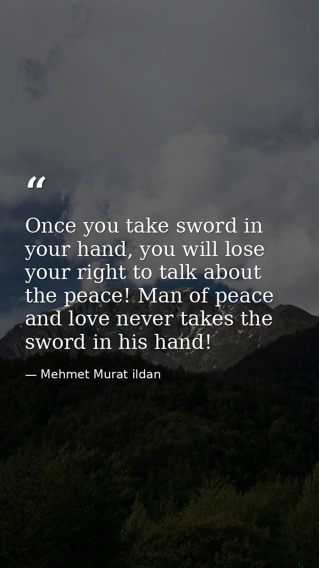 Once you take sword in your hand, you will lose your right to talk about the peace! Man of peace and love never takes th — Mehmet Murat ildan