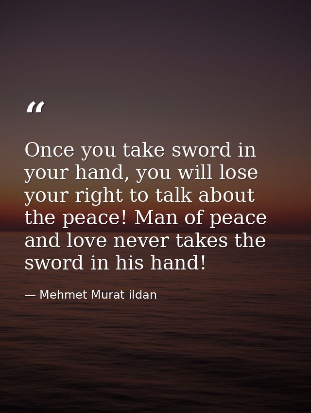 Once you take sword in your hand, you will lose your right to talk about the peace! Man of peace and love never takes th — Mehmet Murat ildan