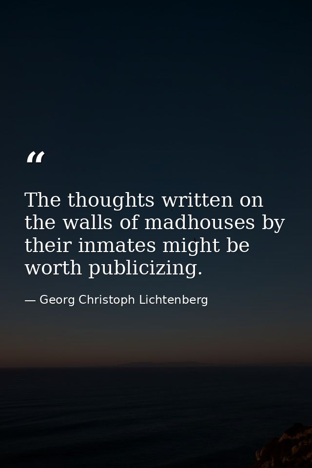 The thoughts written on the walls of madhouses by their inmates might be worth publicizing. — Georg Christoph Lichtenberg