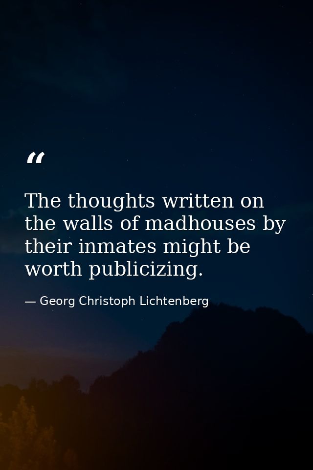 The thoughts written on the walls of madhouses by their inmates might be worth publicizing. — Georg Christoph Lichtenberg