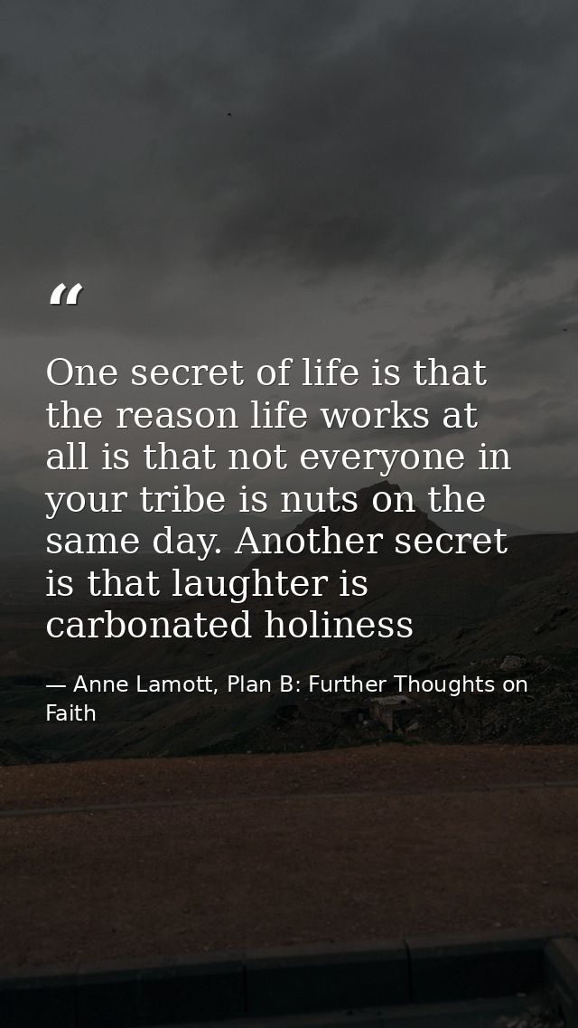 One secret of life is that the reason life works at all is that not everyone in your tribe is nuts on the same day. Anot — Anne Lamott, Plan B: Further Thoughts on Faith