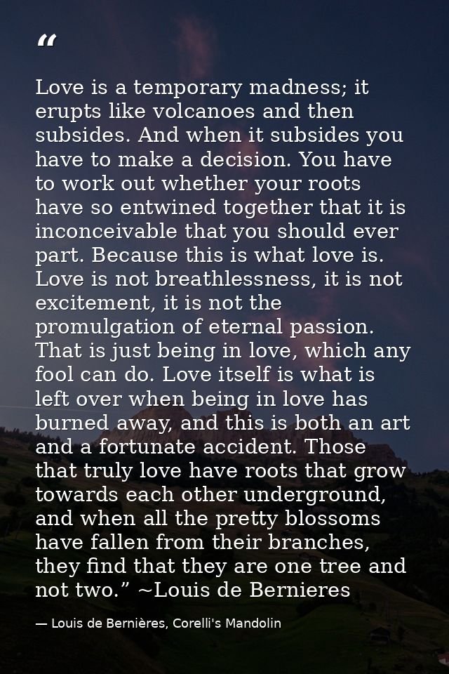 Love is a temporary madness; it erupts like volcanoes and then subsides. And when it subsides you have to make a decisio — Louis de Bernières, Corelli's Mandolin