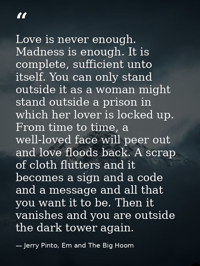 Love is never enough. Madness is enough. It is complete, sufficient unto itself. You can only stand outside it as a woma — Jerry Pinto, Em and The Big Hoom
