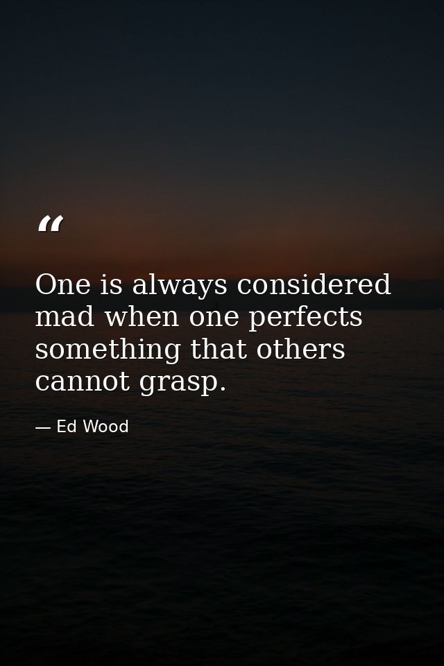 One is always considered mad when one perfects something that others cannot grasp. — Ed Wood