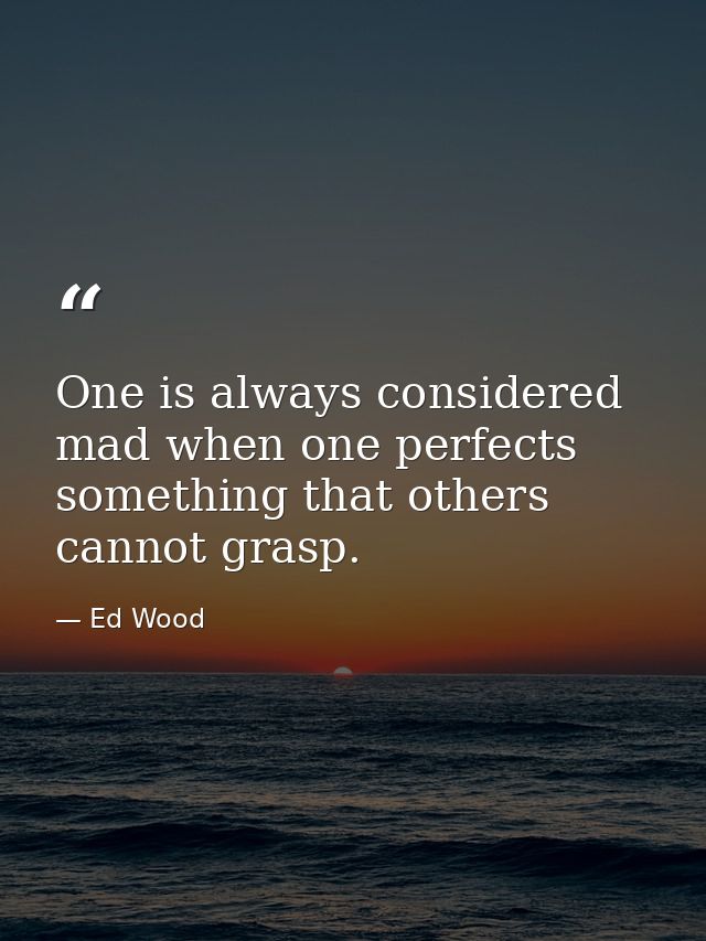 One is always considered mad when one perfects something that others cannot grasp. — Ed Wood