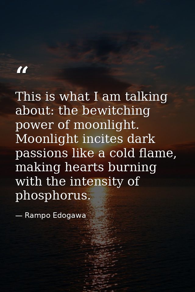 This is what I am talking about: the bewitching power of moonlight. Moonlight incites dark passions like a cold flame, m — Rampo Edogawa