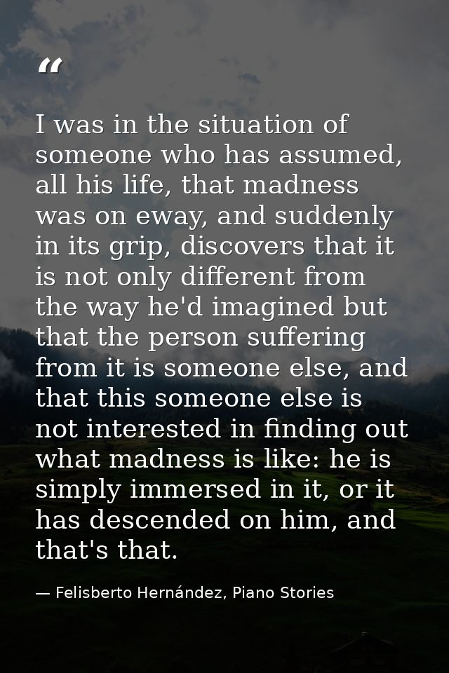 I was in the situation of someone who has assumed, all his life, that madness was on eway, and suddenly in its grip, dis — Felisberto Hernández, Piano Stories
