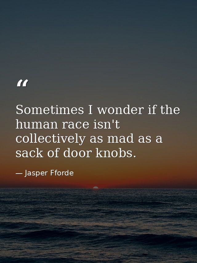 Sometimes I wonder if the human race isn't collectively as mad as a sack of door knobs. — Jasper Fforde