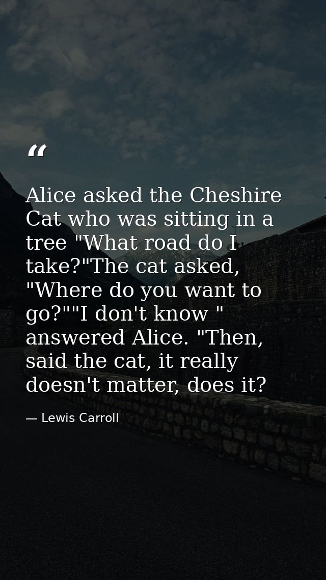 Alice asked the Cheshire Cat who was sitting in a tree "What road do I take?"The cat asked, "Where do you want to go?""I — Lewis Carroll