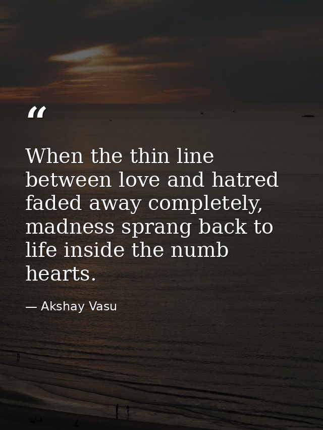 When the thin line between love and hatred faded away completely, madness sprang back to life inside the numb hearts. — Akshay Vasu