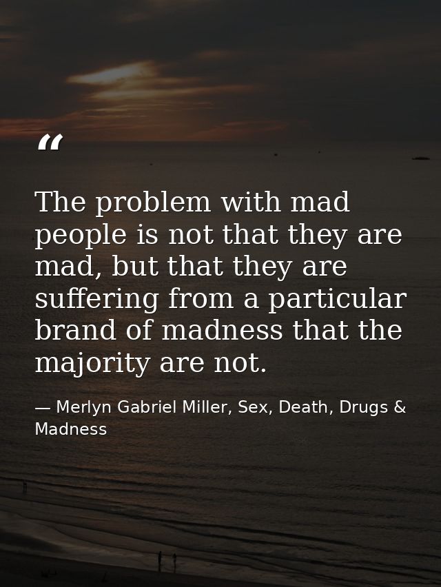 The problem with mad people is not that they are mad, but that they are suffering from a particular brand of madness tha — Merlyn Gabriel Miller, Sex, Death, Drugs & Madness