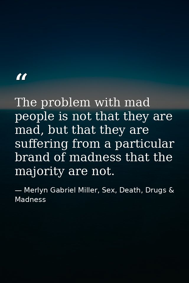 The problem with mad people is not that they are mad, but that they are suffering from a particular brand of madness tha — Merlyn Gabriel Miller, Sex, Death, Drugs & Madness