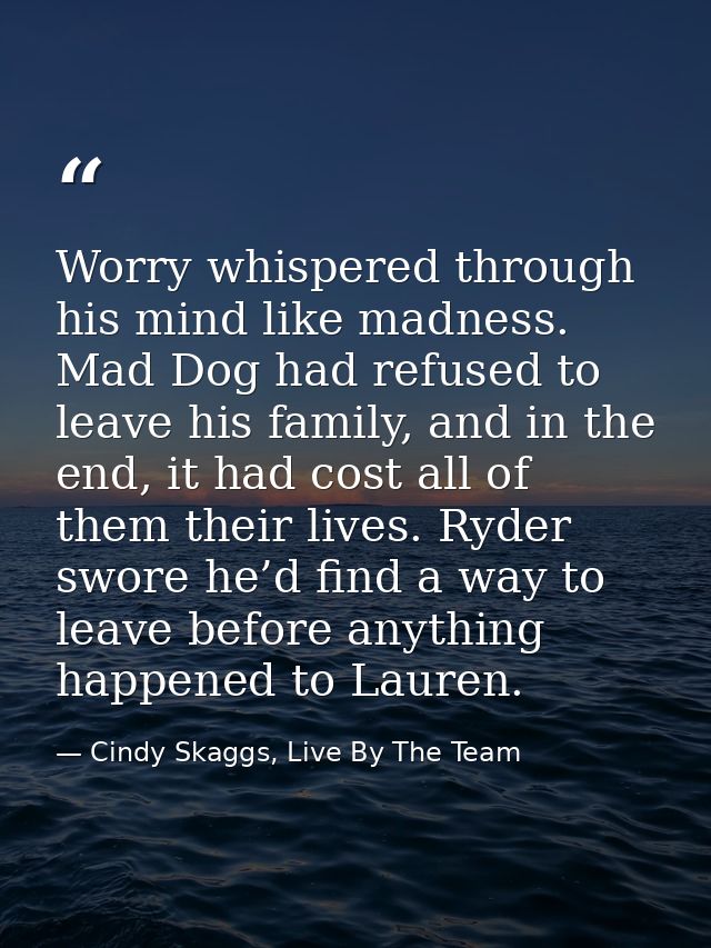 Worry whispered through his mind like madness. Mad Dog had refused to leave his family, and in the end, it had cost all  — Cindy Skaggs, Live By The Team