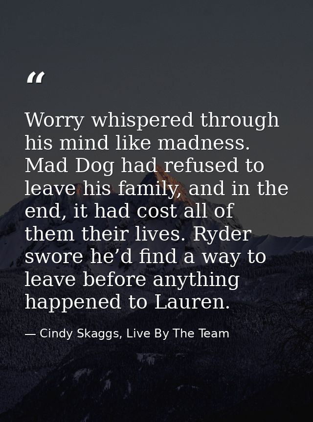 Worry whispered through his mind like madness. Mad Dog had refused to leave his family, and in the end, it had cost all  — Cindy Skaggs, Live By The Team