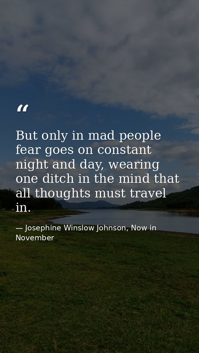 But only in mad people fear goes on constant night and day, wearing one ditch in the mind that all thoughts must travel  — Josephine Winslow Johnson, Now in November