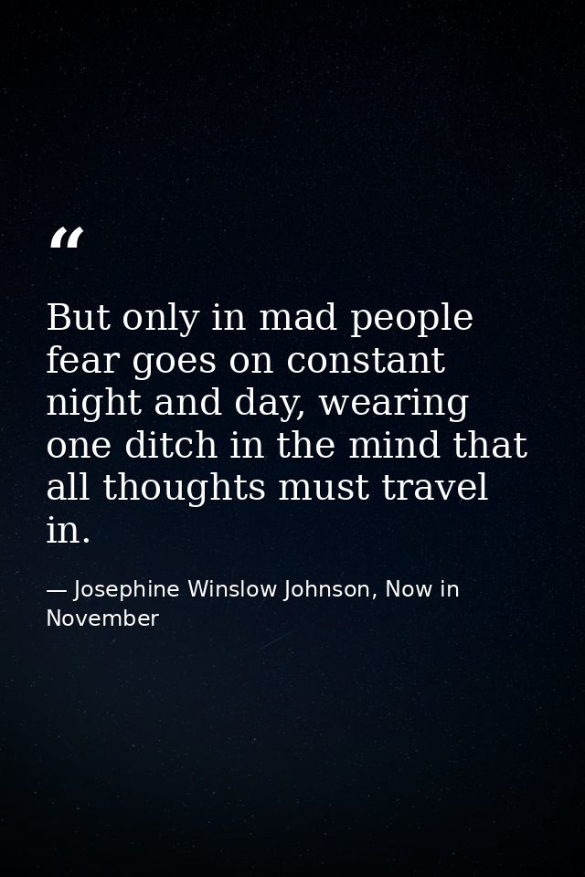 But only in mad people fear goes on constant night and day, wearing one ditch in the mind that all thoughts must travel  — Josephine Winslow Johnson, Now in November