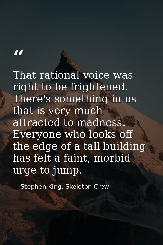 That rational voice was right to be frightened. There's something in us that is very much attracted to madness. Everyone — Stephen King, Skeleton Crew