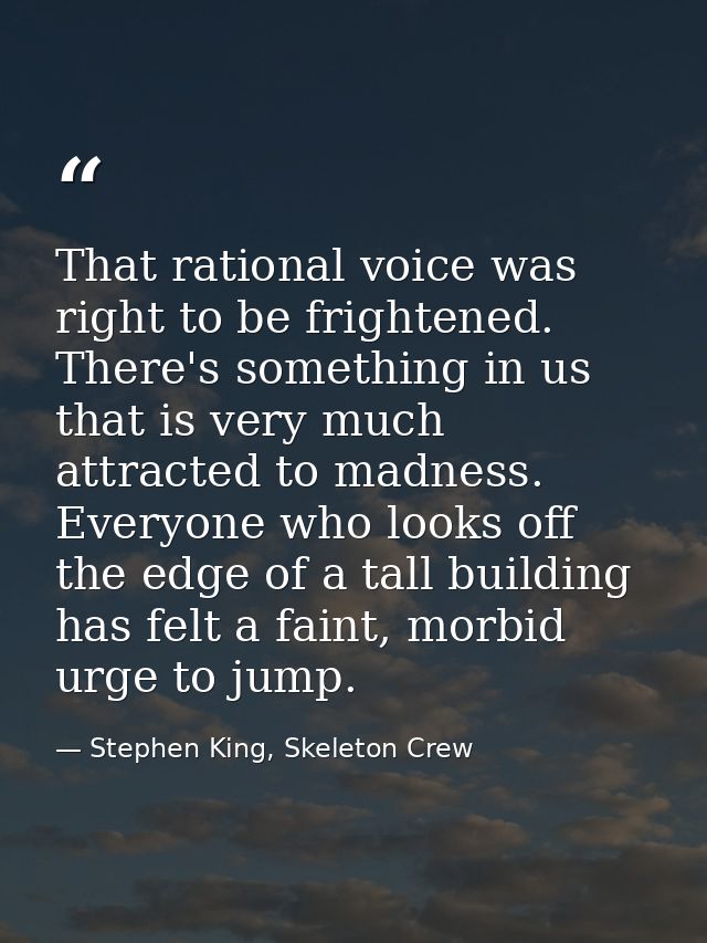 That rational voice was right to be frightened. There's something in us that is very much attracted to madness. Everyone — Stephen King, Skeleton Crew