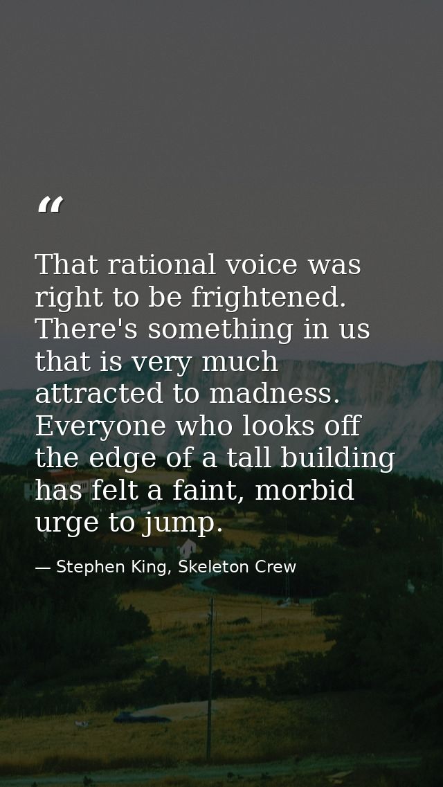 That rational voice was right to be frightened. There's something in us that is very much attracted to madness. Everyone — Stephen King, Skeleton Crew