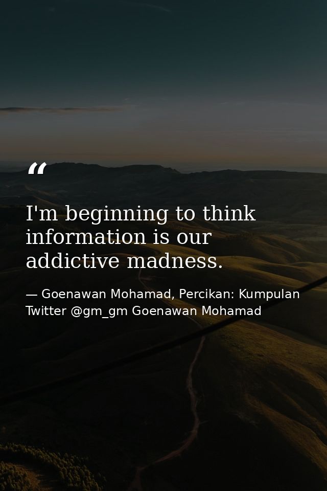 I'm beginning to think information is our addictive madness. — Goenawan Mohamad, Percikan: Kumpulan Twitter @gm_gm Goenawan Mohamad