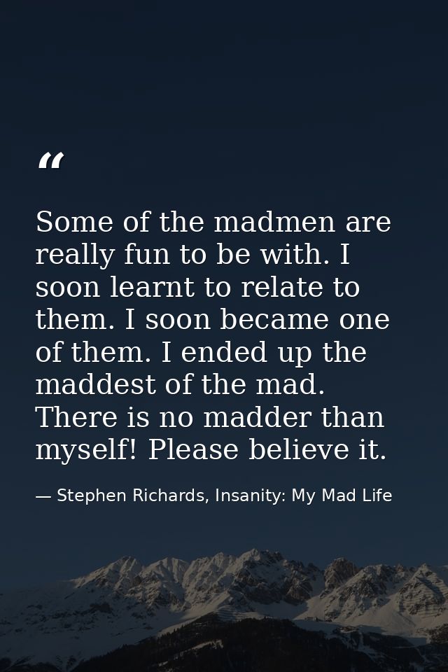Some of the madmen are really fun to be with. I soon learnt to relate to them. I soon became one of them. I ended up the — Stephen Richards, Insanity: My Mad Life