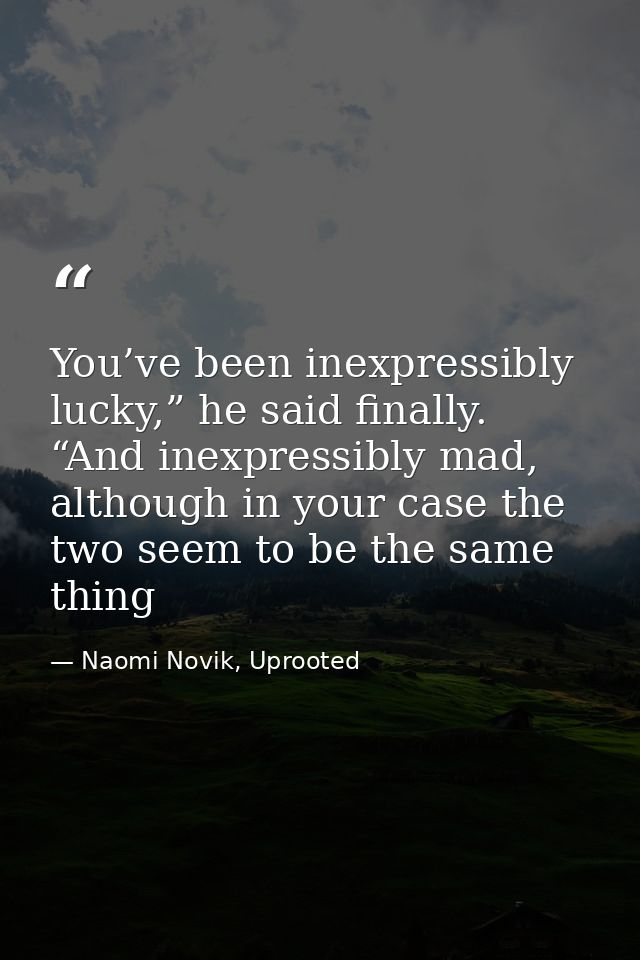 You’ve been inexpressibly lucky,” he said finally. “And inexpressibly mad, although in your case the two seem to be the  — Naomi Novik, Uprooted