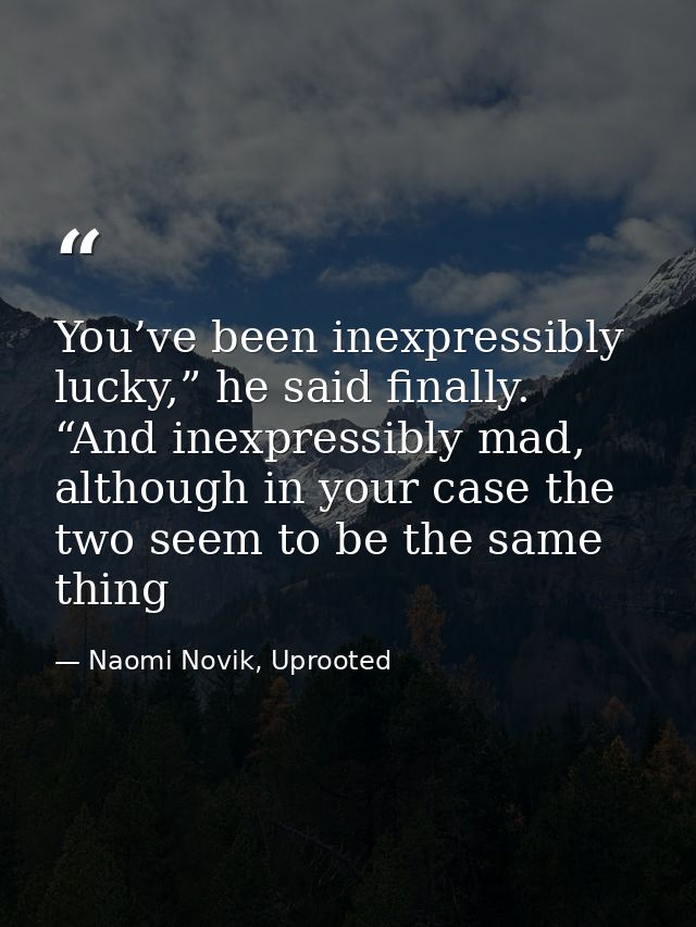 You’ve been inexpressibly lucky,” he said finally. “And inexpressibly mad, although in your case the two seem to be the  — Naomi Novik, Uprooted