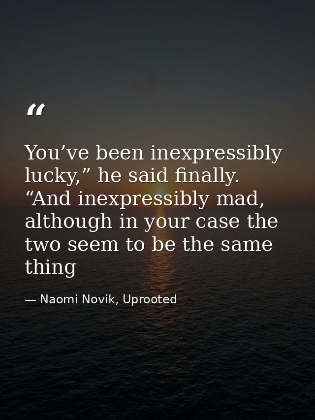 You’ve been inexpressibly lucky,” he said finally. “And inexpressibly mad, although in your case the two seem to be the  — Naomi Novik, Uprooted
