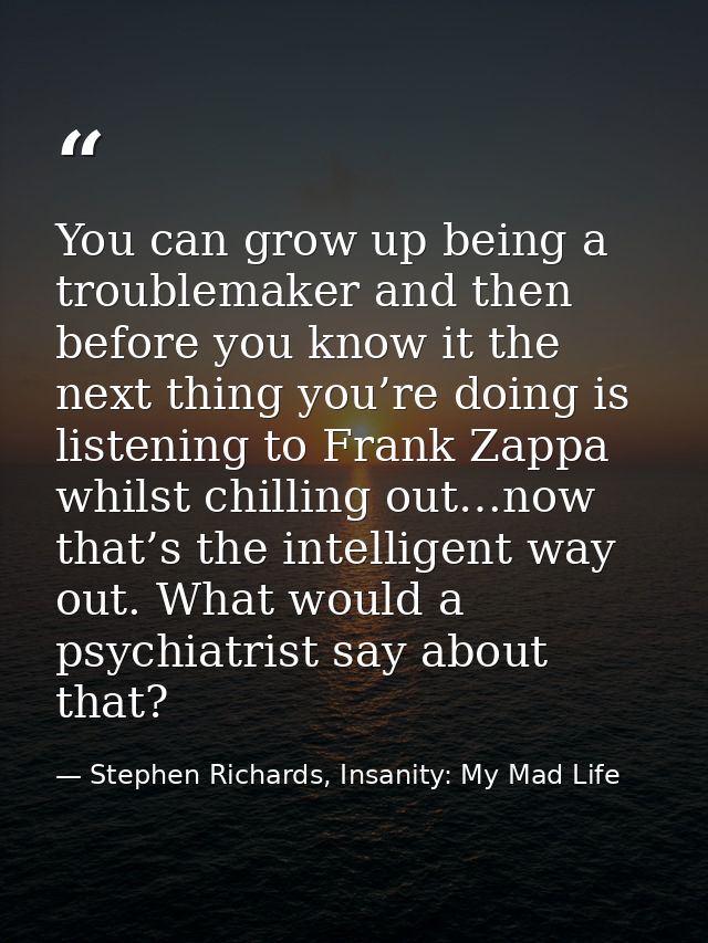 You can grow up being a troublemaker and then before you know it the next thing you’re doing is listening to Frank Zappa — Stephen Richards, Insanity: My Mad Life