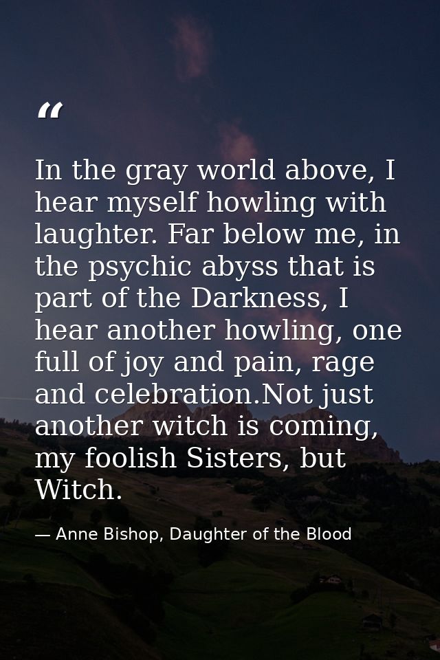In the gray world above, I hear myself howling with laughter. Far below me, in the psychic abyss that is part of the Dar — Anne Bishop, Daughter of the Blood