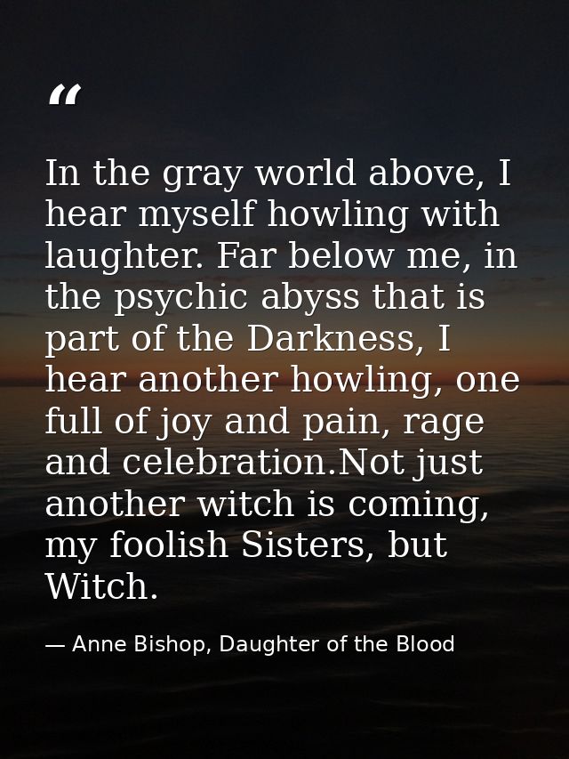 In the gray world above, I hear myself howling with laughter. Far below me, in the psychic abyss that is part of the Dar — Anne Bishop, Daughter of the Blood