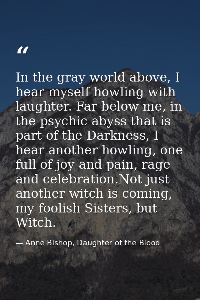 In the gray world above, I hear myself howling with laughter. Far below me, in the psychic abyss that is part of the Dar — Anne Bishop, Daughter of the Blood