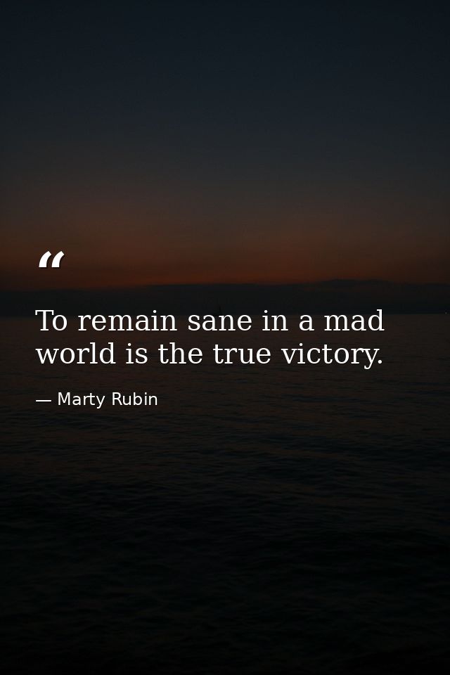 To remain sane in a mad world is the true victory. — Marty Rubin