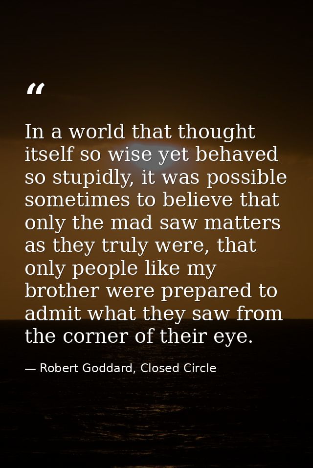 In a world that thought itself so wise yet behaved so stupidly, it was possible sometimes to believe that only the mad s — Robert Goddard, Closed Circle