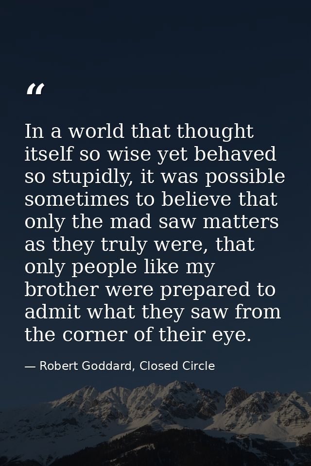 In a world that thought itself so wise yet behaved so stupidly, it was possible sometimes to believe that only the mad s — Robert Goddard, Closed Circle