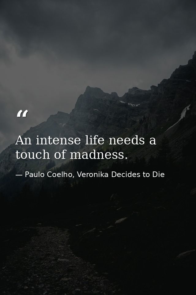 An intense life needs a touch of madness. — Paulo Coelho, Veronika Decides to Die