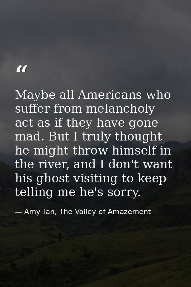 Maybe all Americans who suffer from melancholy act as if they have gone mad. But I truly thought he might throw himself  — Amy Tan, The Valley of Amazement
