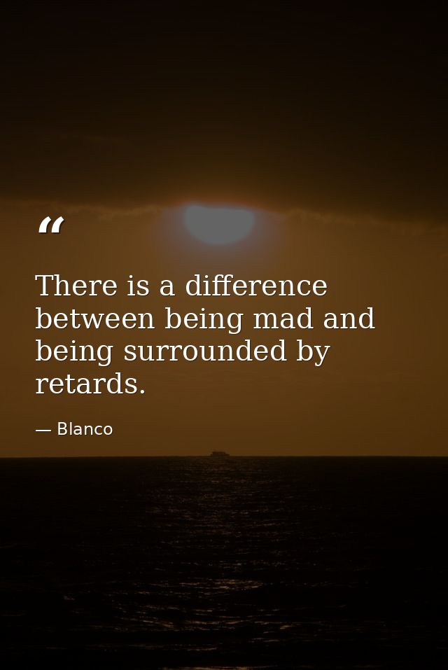 There is a difference between being mad and being surrounded by retards. — Blanco
