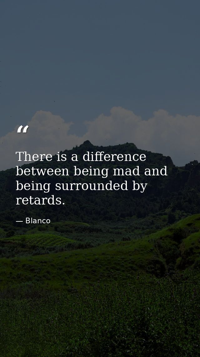 There is a difference between being mad and being surrounded by retards. — Blanco