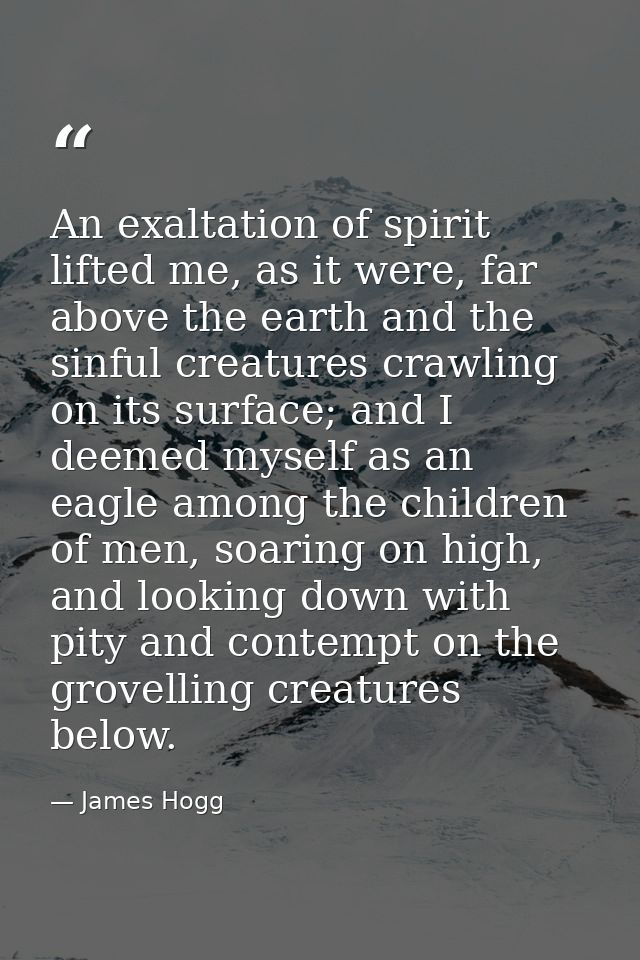 An exaltation of spirit lifted me, as it were, far above the earth and the sinful creatures crawling on its surface; and — James Hogg