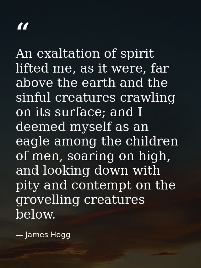 An exaltation of spirit lifted me, as it were, far above the earth and the sinful creatures crawling on its surface; and — James Hogg