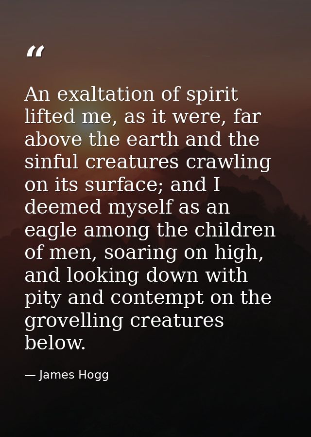 An exaltation of spirit lifted me, as it were, far above the earth and the sinful creatures crawling on its surface; and — James Hogg